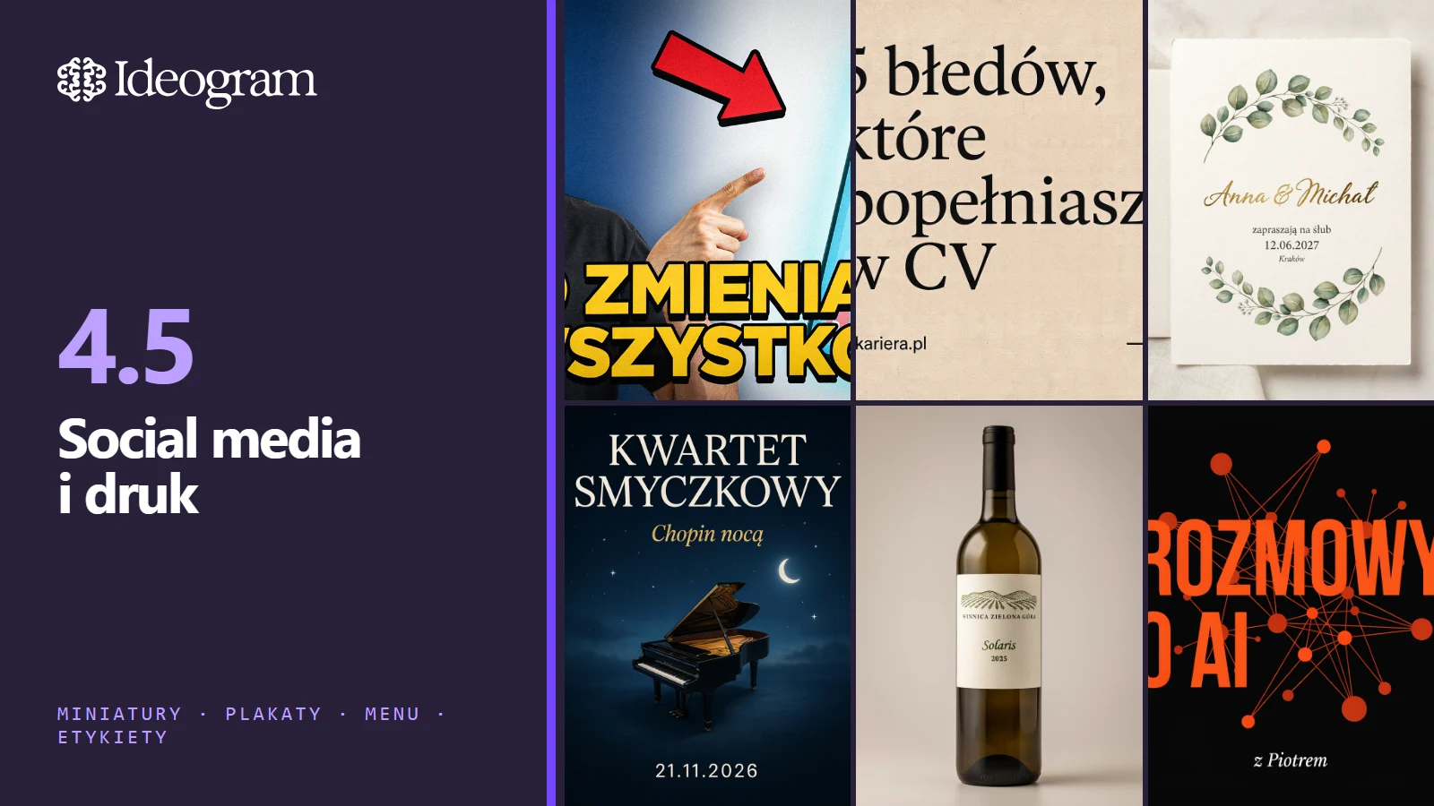 Ideogram 4.5 - Ideogram 4.5 do social mediów i druku: 10 projektów z promptami