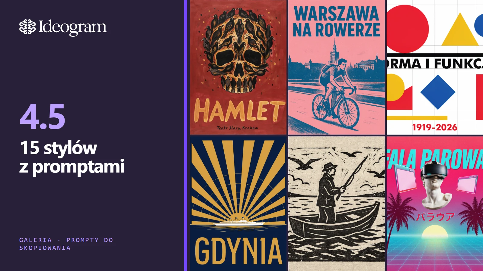 Ideogram 4.5 - Ideogram 4.5: 15 stylów graficznych z promptami i oceną
