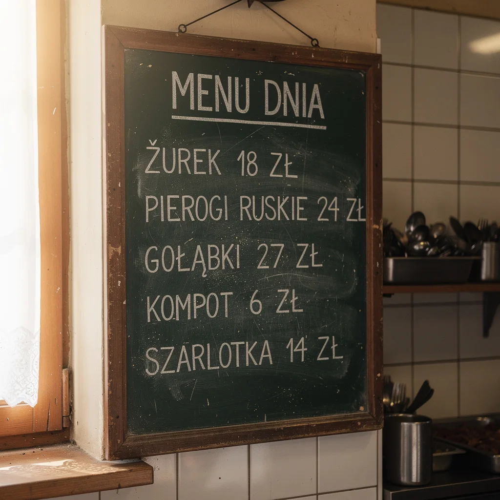 Tablica MENU DNIA z FLUX.2 Max, ŽUREK z haczykiem