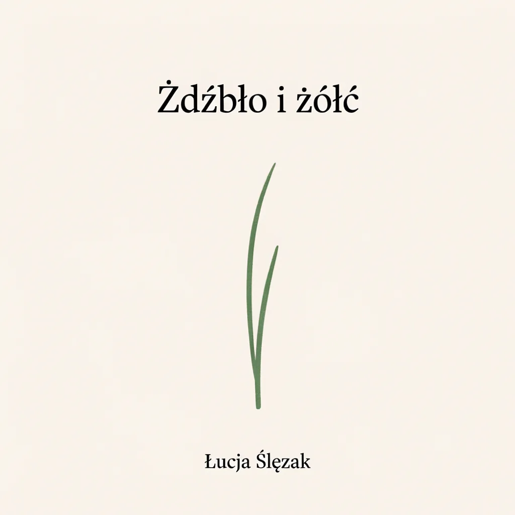 Okładka Źdźbło i żółć z Ideogram 4.5, tytuł z błędem Żdźbło