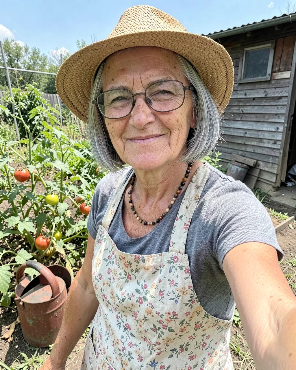 AI influencerka 62 lata, selfie na działce, FLUX.2 Klein 4B