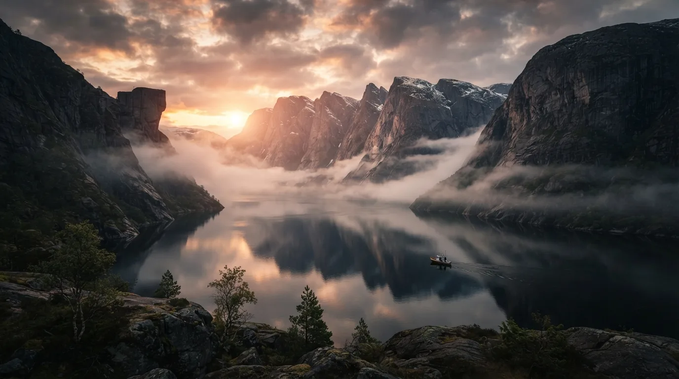 Krajobraz - fiord o wschodzie