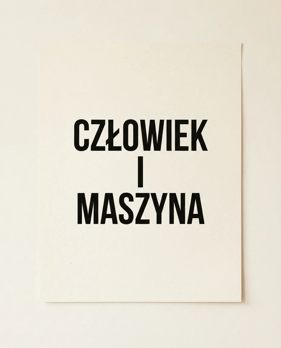 Plakat typograficzny CZŁOWIEK I MASZYNA z poprawną literą Ł
